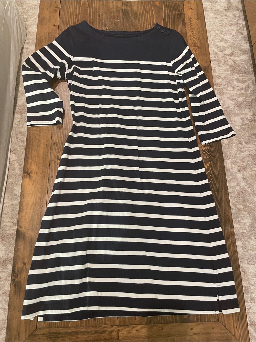 L.L. Bean Navy and White Striped Midi Dress